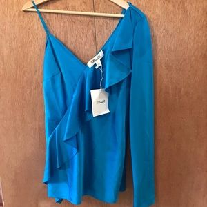 DVF One long sleeve Bright blue blouse w/ ruffles